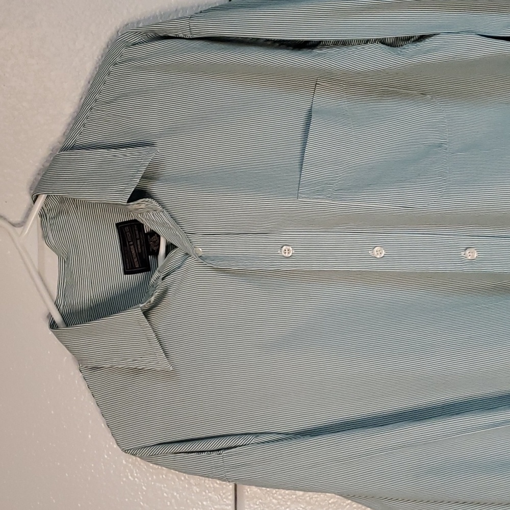 Abercrombie & Fitch Mens Green and white striped button up